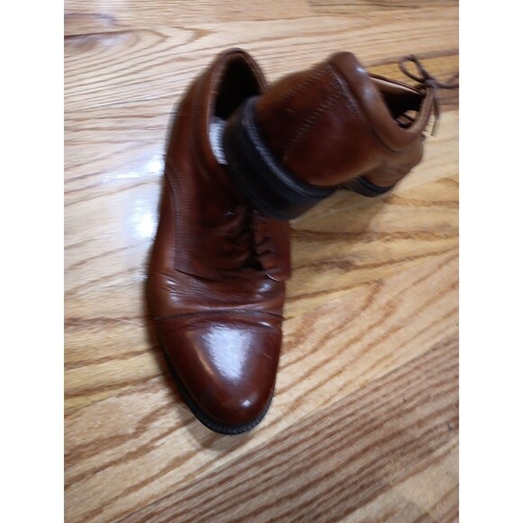 Johnston & Murphy Passport 10W Brown Leather Cap Toe Derby Oxford Shoes Italy - Picture 9 of 11